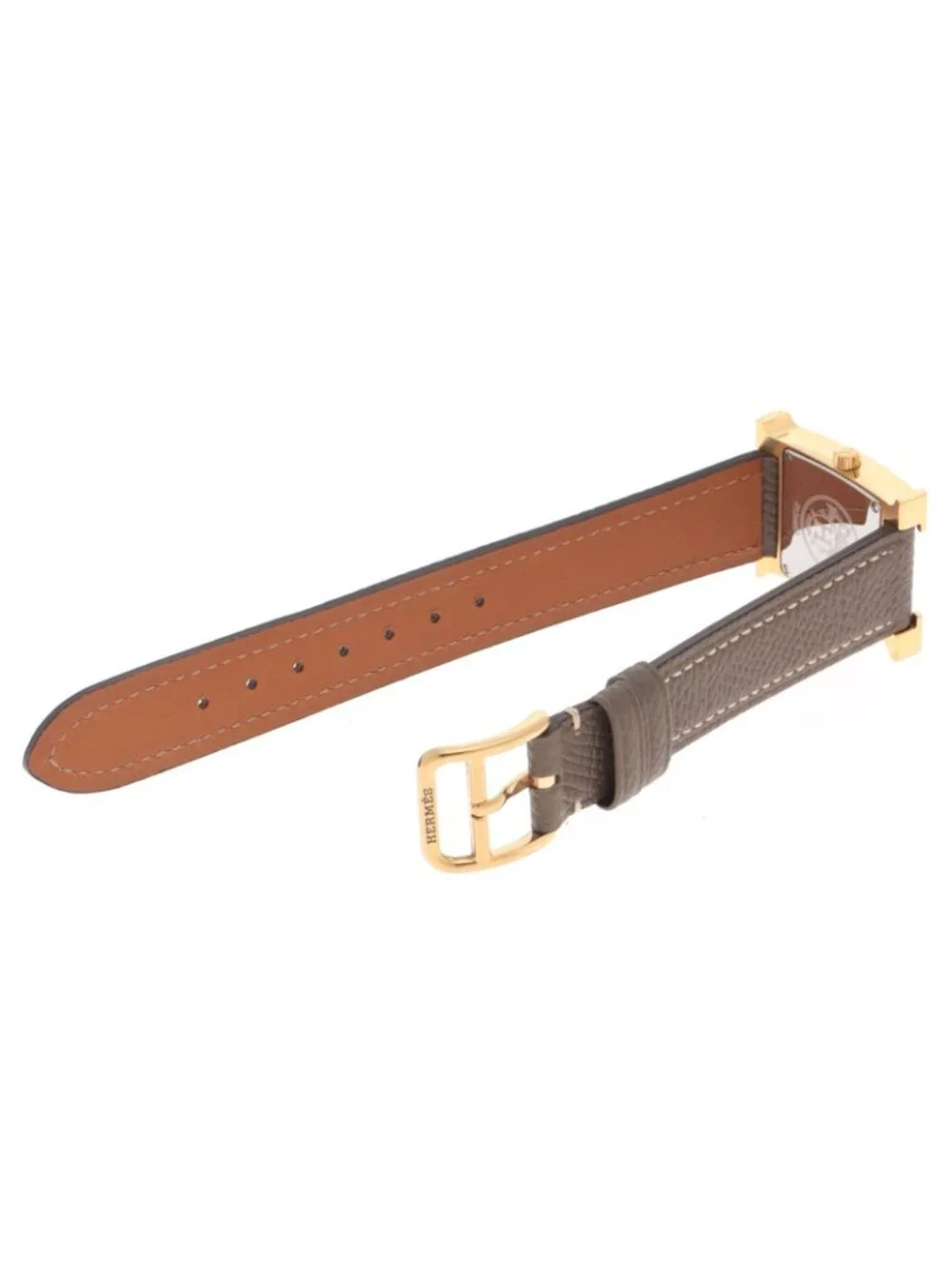 Hermes H Watch Leather Strap White Arabic Dial Quartz